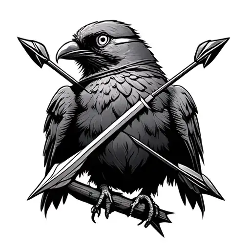 bird with blindfolded eyes stabbed with arrow piercing chest tattoo design idea