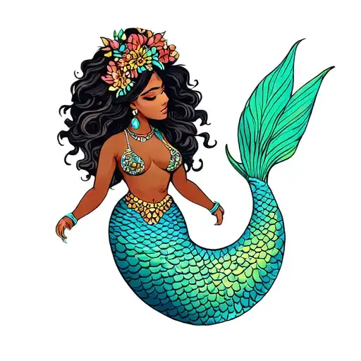 mermaid pinup African goddess tattoo design idea