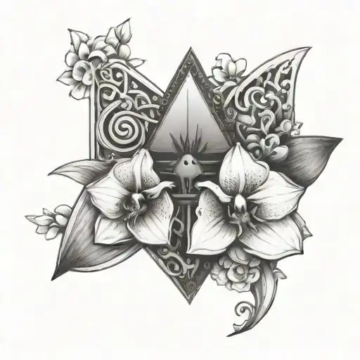 Orchidee in triforce zelda triforce, from right shoulder to right chest tattoo design idea