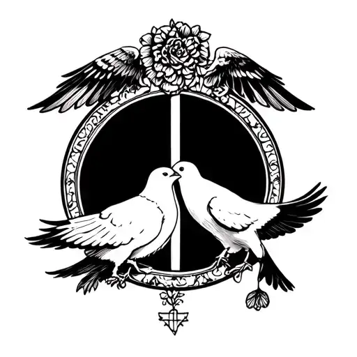 Symbol of justcice and two doves of peace tattoo design idea