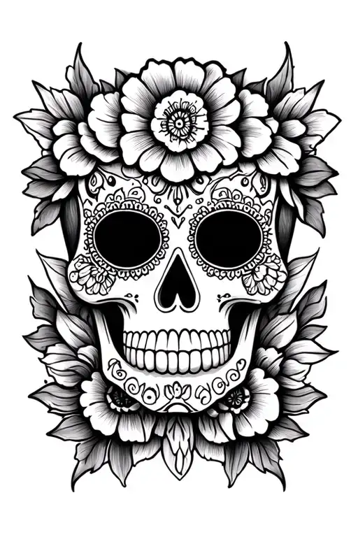 mexican candy skull face tattoo design idea