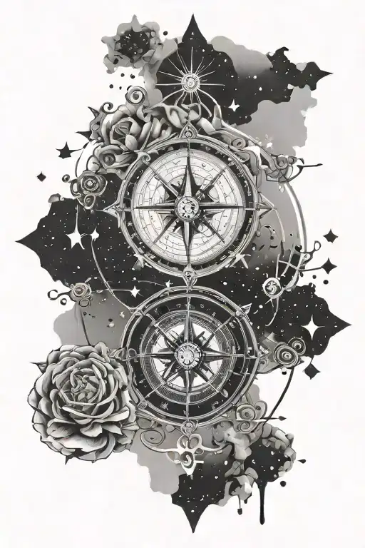 Map sky stars compass rose tattoo design idea