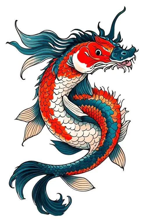 Koi fish and dragon wrapped tattoo design idea
