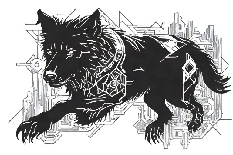 black dog wallpaper from cyberpunk 2077 tattoo design idea