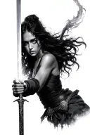 woman good holding a light sword in one hand tattoo design idea