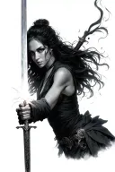 woman good holding a light sword in one hand tattoo design idea
