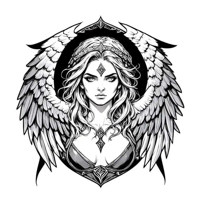 Valkyrie wing attached tattoo design idea
