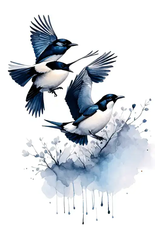 2 magpies flying tattoo design idea