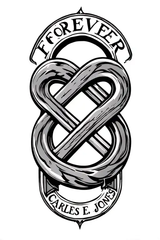 infinity symbol with Skelton key unlocking it that says forever Charles E Jones  tattoo design idea