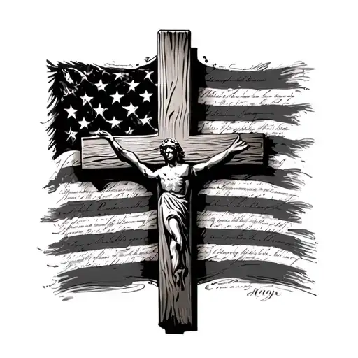 american flag fading into us constitution behind wooden cross standing over washington tattoo tattoo design idea