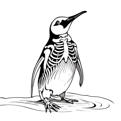 penguin sunbathing full body skeleton tattoo design idea