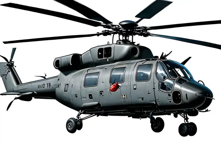 Blackhawk helicopter with a small ladybug perched tattoo design idea