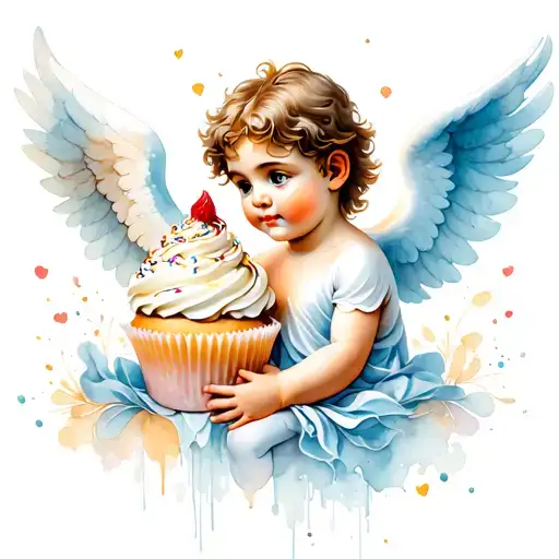 cherub male angel and cupcake with sprinkles  tattoo design idea