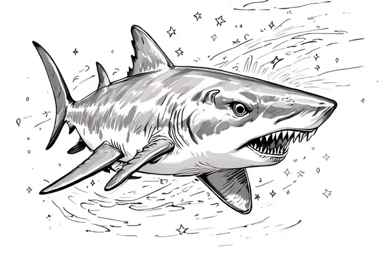 realistic calm tiger shark with star details tattoo design idea