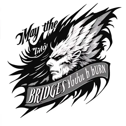 Please create me a tattoo for my chest that has a 300 the movie inspiration and also says “May the bridges you burn ligh tattoo design idea