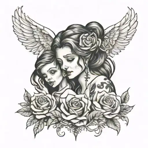 Mother's love and father's and daughter's sacrifice tattoo design idea
