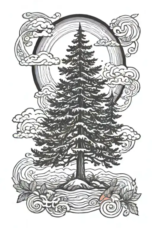 evergreen with rainbow tattoo design idea