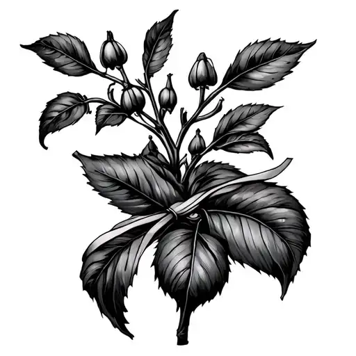 deadly nightshade plant intertwined tied with small ribbon  tattoo design idea