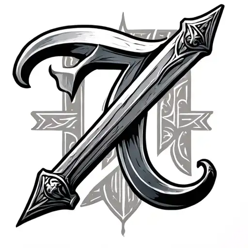 medieval sword with a large number 7 integrated tattoo design idea