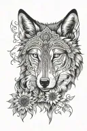 wolf,sunflower,aztec tattoo design idea