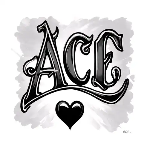 the word ace with a small heart attached, in fine line cursive  tattoo design idea