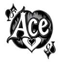 the word ace with a small heart attached, in fine line cursive  tattoo design idea