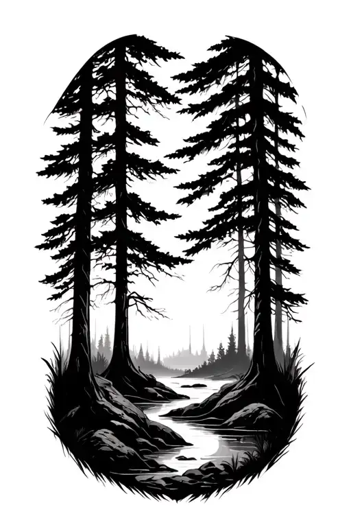 blackout forest. sunny. tattoo design idea