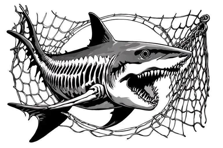 the skeleton shark snatches us from the net on the forearm tattoo design idea
