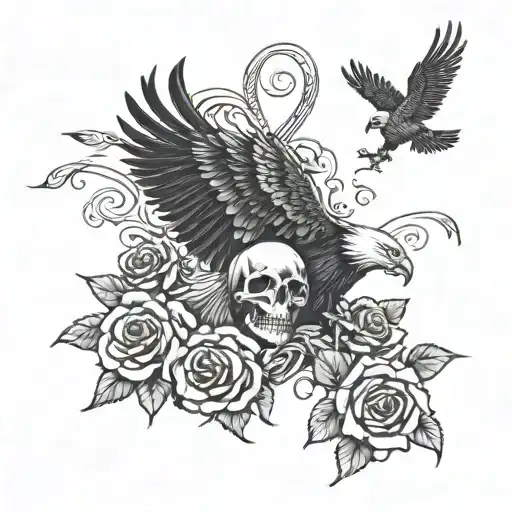 Chris name with skulls roses eagle soaring tattoo design idea