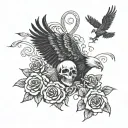 Chris name with skulls roses eagle soaring tattoo design idea