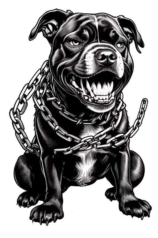 angry dog in chains  tattoo design idea