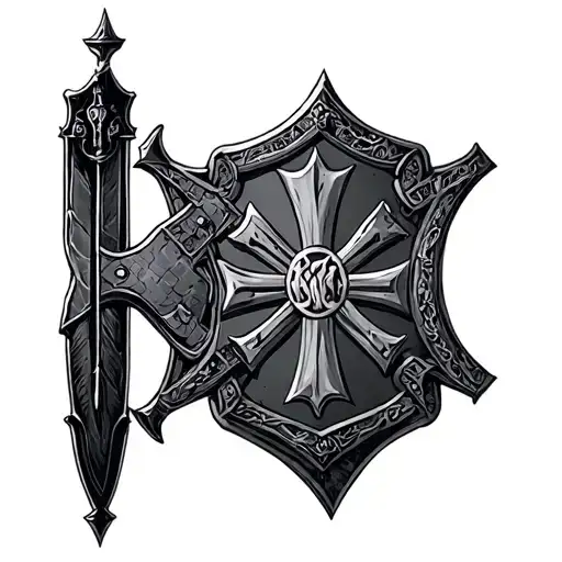In Hoc Signo Vinces Maltese Cross mandolorian shield  tattoo design idea