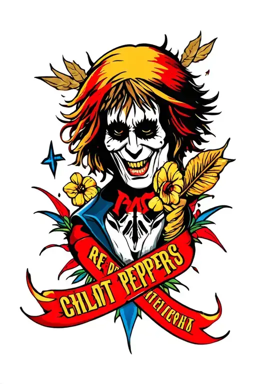 tattoo that references/pays homage to the famous rock bands: Red Hot Chilli Peppers, ACDC, kiss, pearl jam, Bon Jovi, gu tattoo design idea