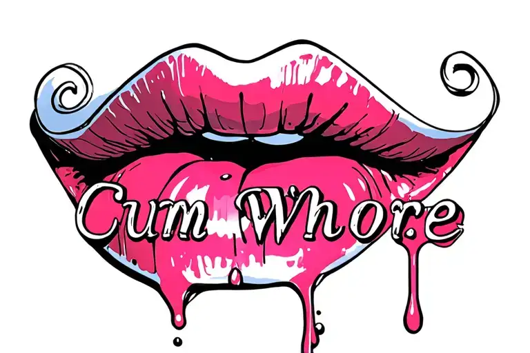 "Cum Whore" lips and tongue dripping white tattoo design idea