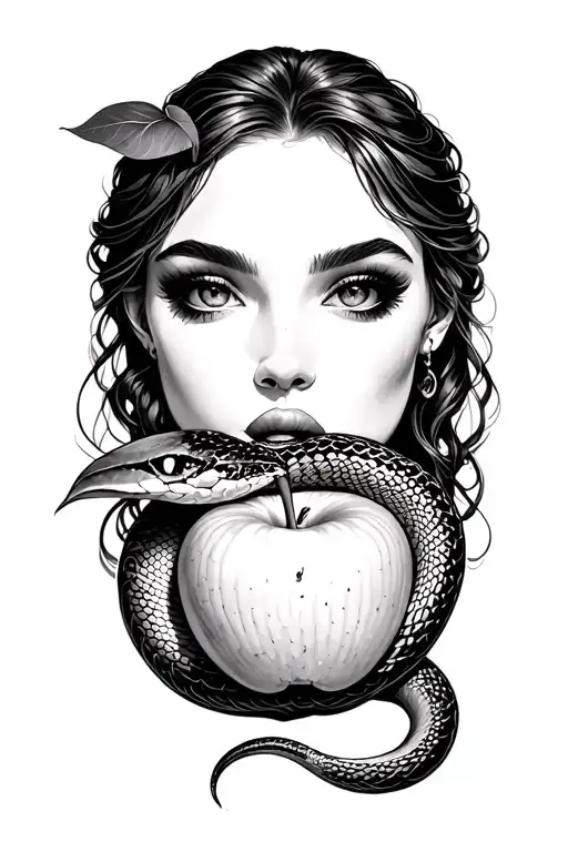 eve eating the apple and snake coiled tattoo design idea
