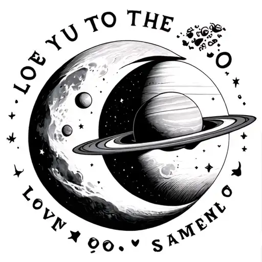 love you to the moon and saturn matching tattoo design idea