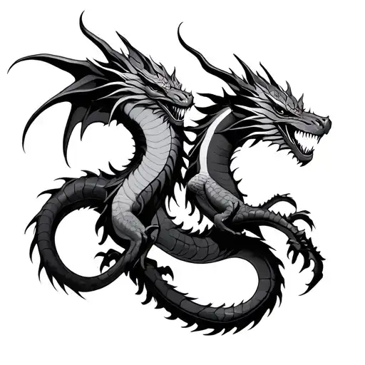 two dragons intertwined tattoo design idea