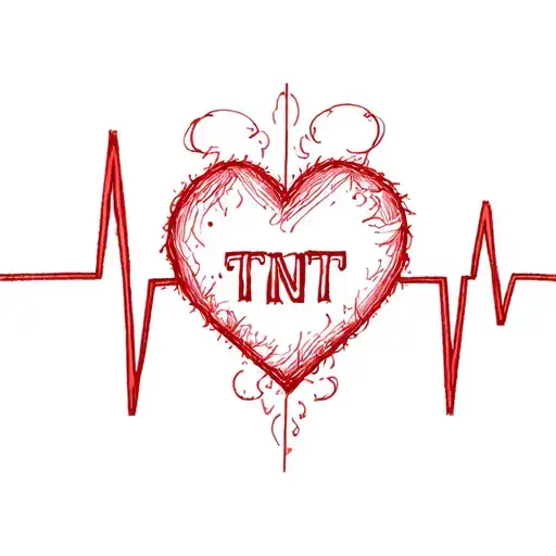 heartbeat line with letters TNT and heart  tattoo design idea