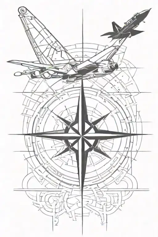 golden ratio incorporating  a compass design and a fighter jet silhouette tattoo design idea