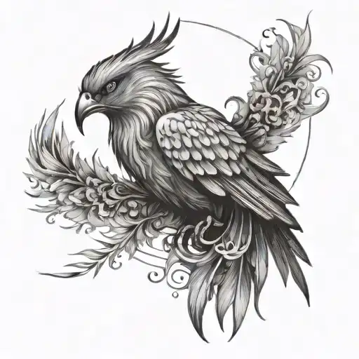 fine line tattoo of a Phoenix and a cat tattoo design idea
