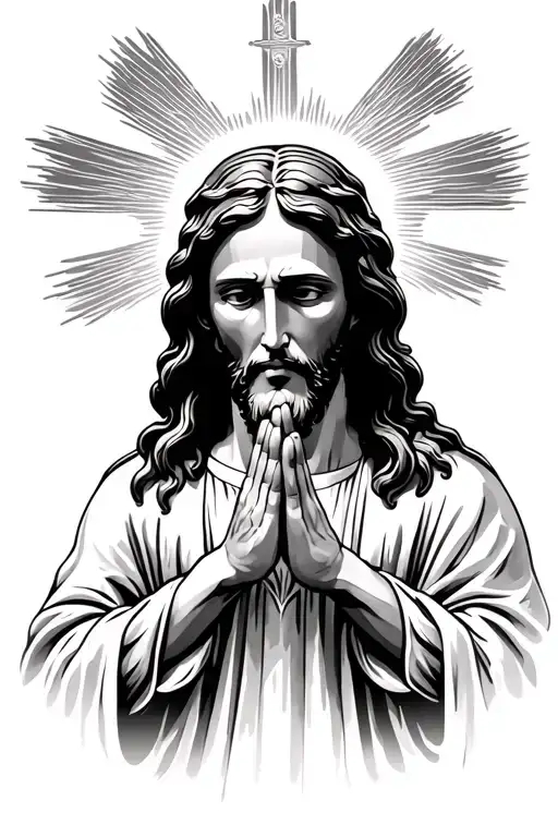Jesus Christ with praying hands tattoo design idea