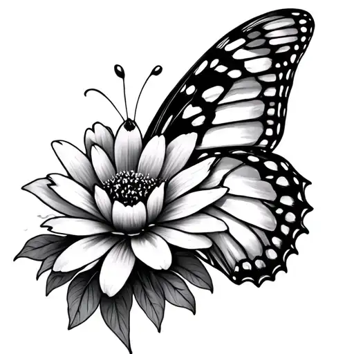 october flower half butterfly emerging tattoo design idea