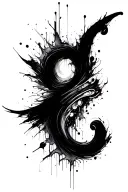 dark abstract, expressive blackwork, raw brush strokes cyber tattoo design idea