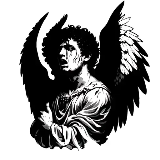 a male angel with wings crying  tattoo design idea