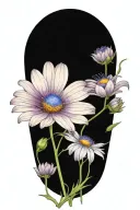 purple daisy flowers intertwined with blue cosmos flowers tattoo design idea