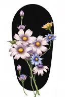 purple daisy flowers intertwined with blue cosmos flowers tattoo design idea