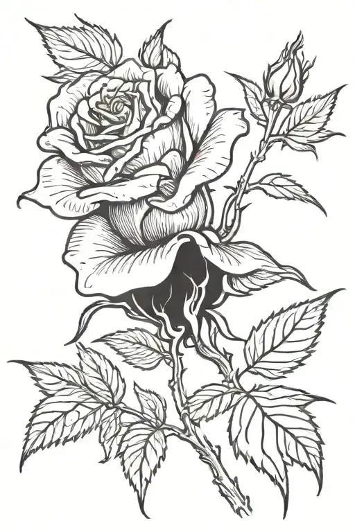 long stem wilted rose with red bud tattoo design idea
