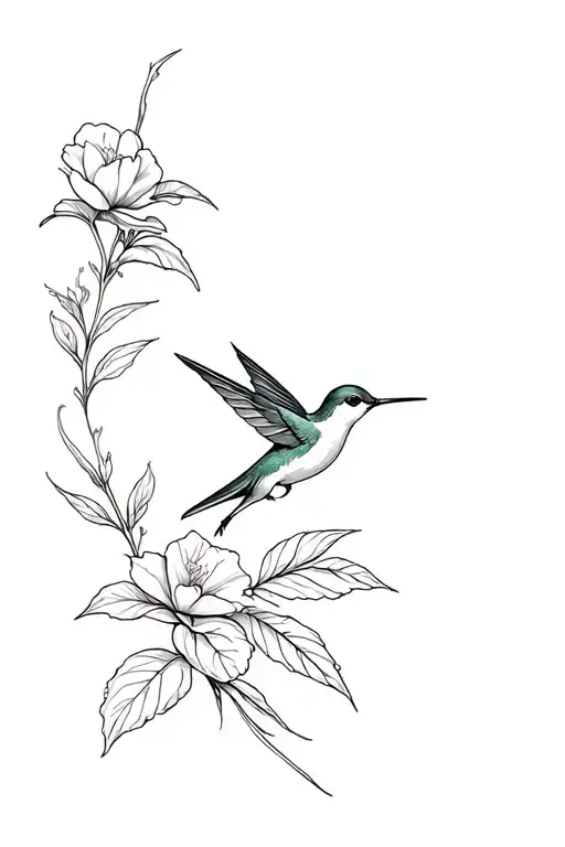 humming bird and begonia tattoo design idea