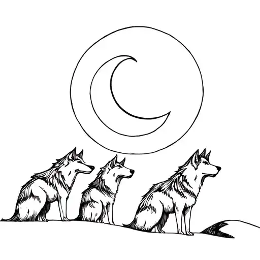 Tattoo Template: "Three Wolves Under the Moon"🔹 Style:Minimalist, black and white, clean lines – as in the attached tattoo design idea