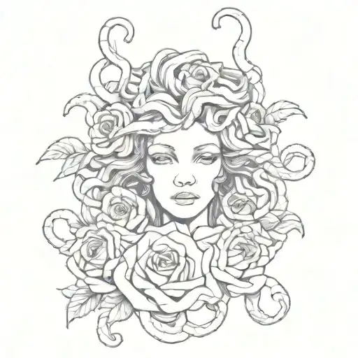medusa head with snakes wrapped and roses tattoo design idea